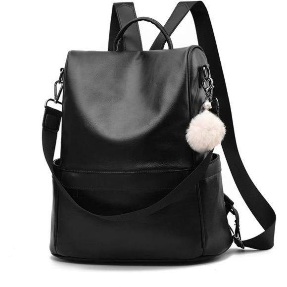 WOMEN Backpack Purse PU Leather 1-4 Black Large
